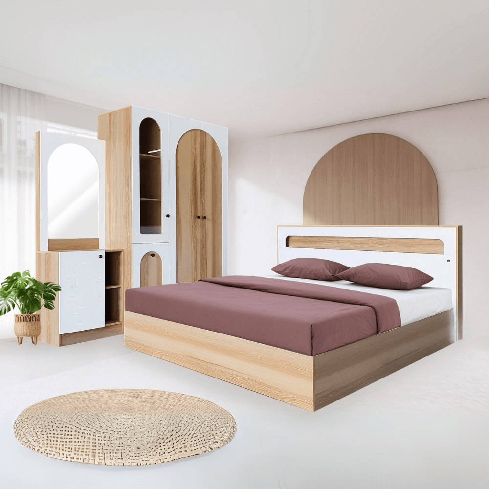 ชุดห้องนอน + ที่นอน PVC 6 ฟุต WISDOM DESIGN FURNITURE รุ่น ARISTA 5 สี แอช/ขาว_1
